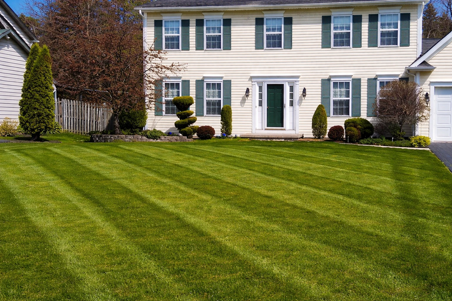 Striped colonial lawn maintained by Westside Professional Landscape